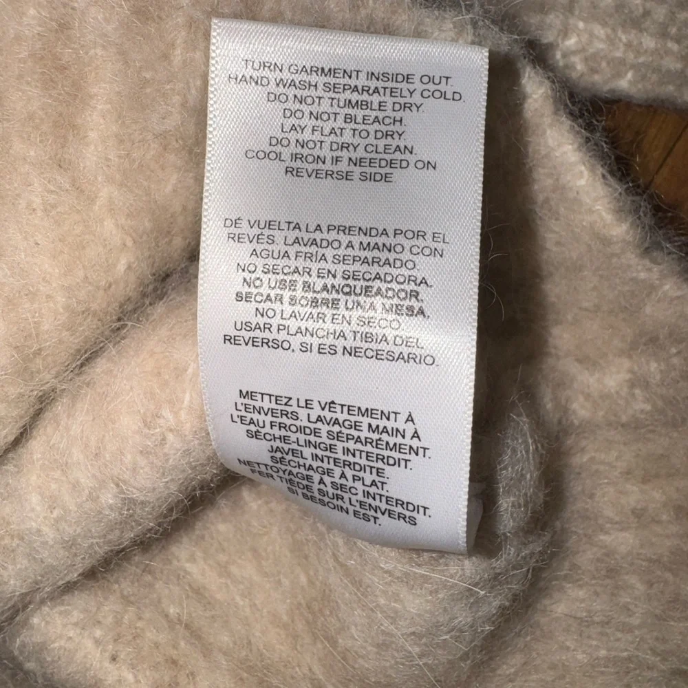 Soft Cashmere Llama Mohair Blend Turtleneck Sweater XS Fuzzy Ribbed Neutral Cozy - Picture 5 of 8